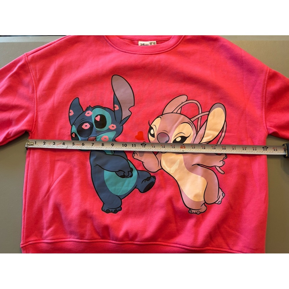 Disney Stitch And Angel Sweatshirt Women's Sz L Pink Soft - Picture 4 of 5